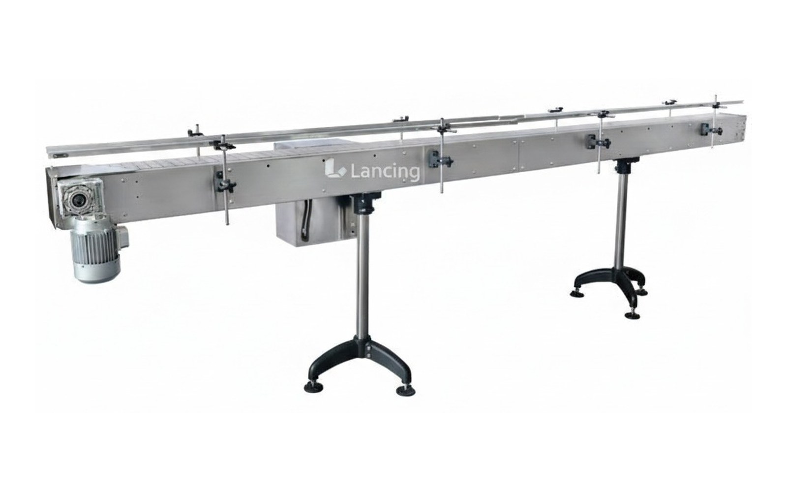 Packaging conveyor drive end and motor detail for line integration