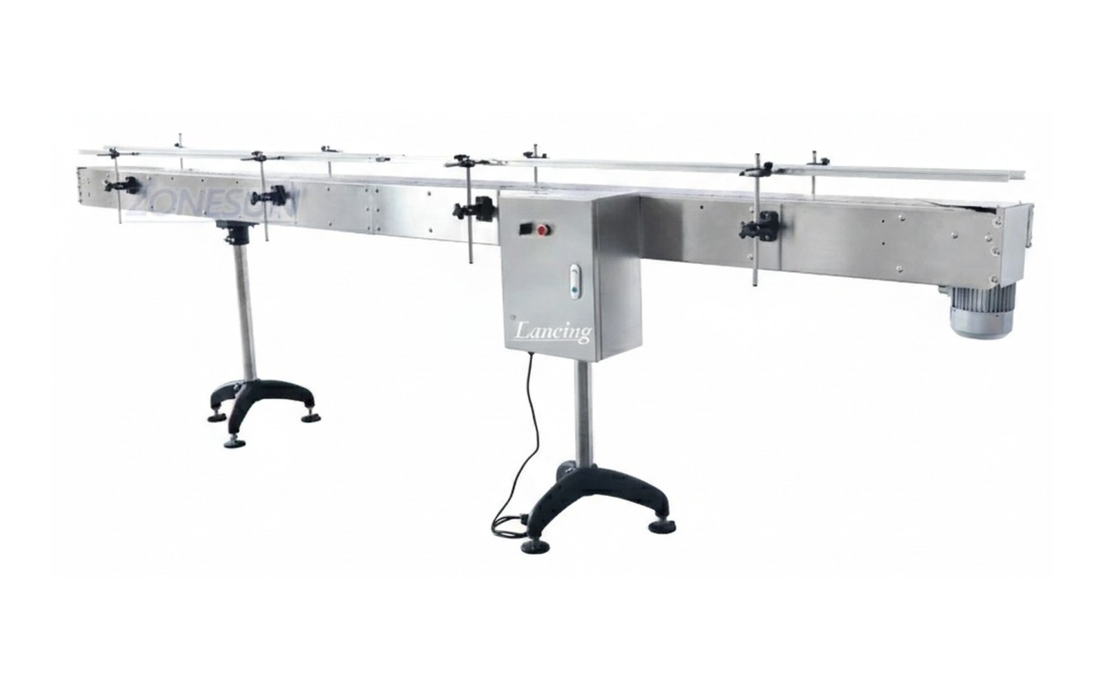Straight belt packaging conveyor for cartons bottles and packaged products